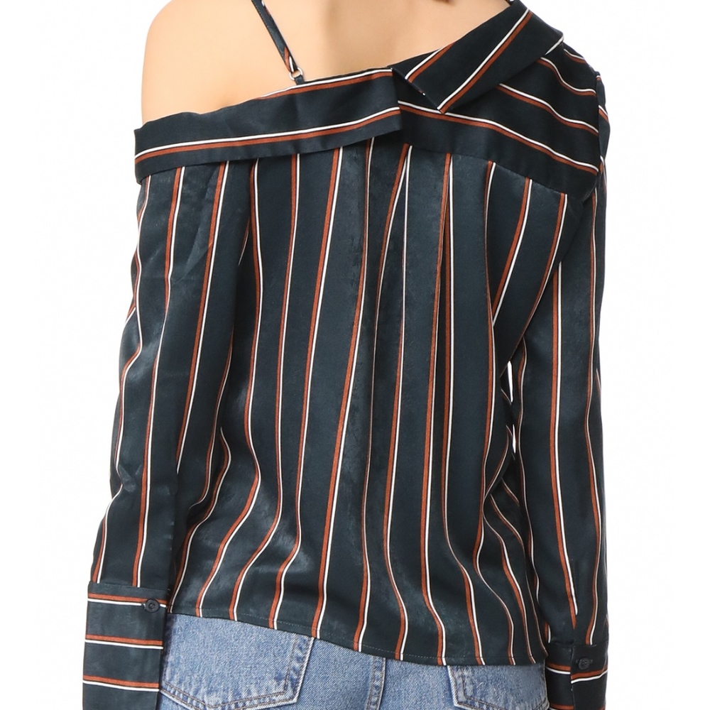 NWT J.O.A Green Striped Blouse - Picture 3 of 3